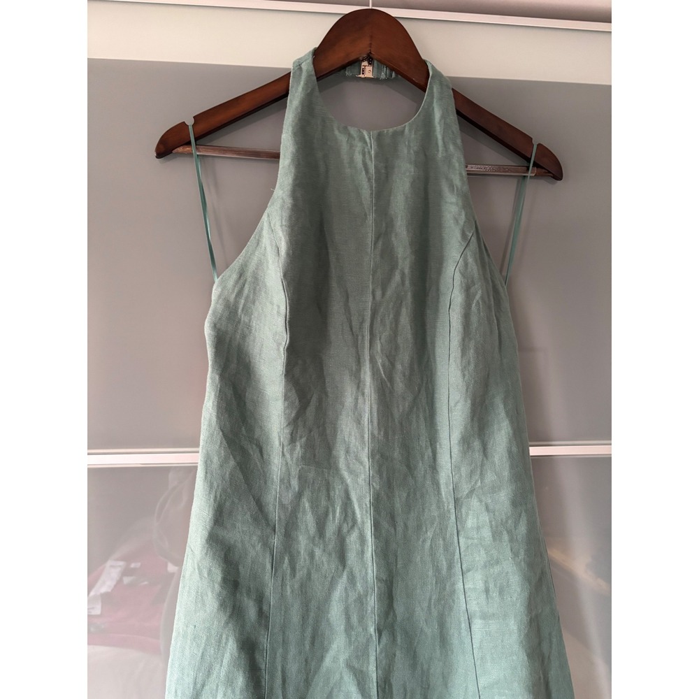 Abercrombie & Fitch Linen Halter Maxi Dress Sage Green High Neck Medium - Picture 4 of 11